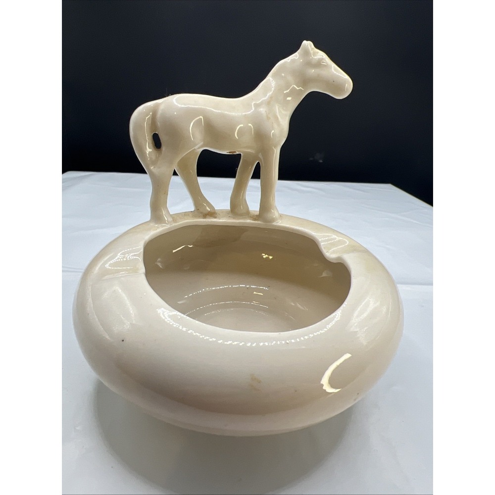 Vintage Mid Century Porcelain White Horse Ashtray‎ Trinket Dish Japan MCM